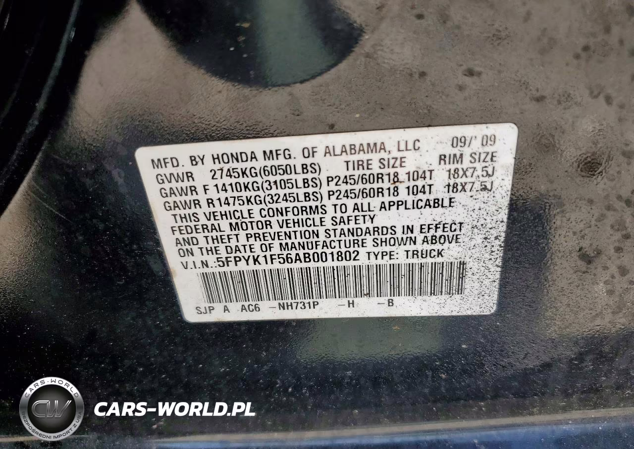 2010 Honda Ridgeline Rtl VIN:5FPYK1F56AB001802 - 12