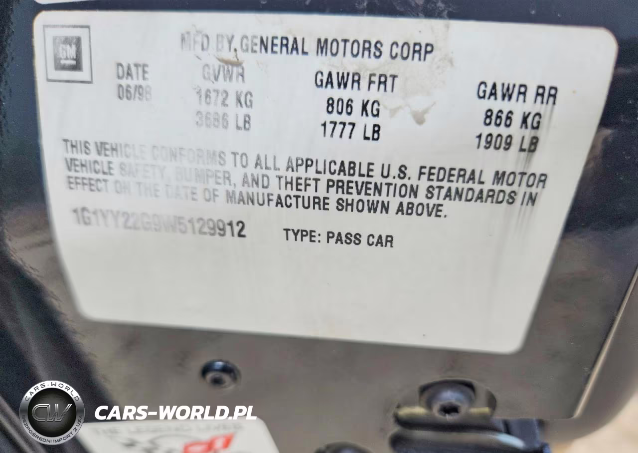 1998 Chevrolet Corvette VIN:1G1YY22G9W5129912 - 12