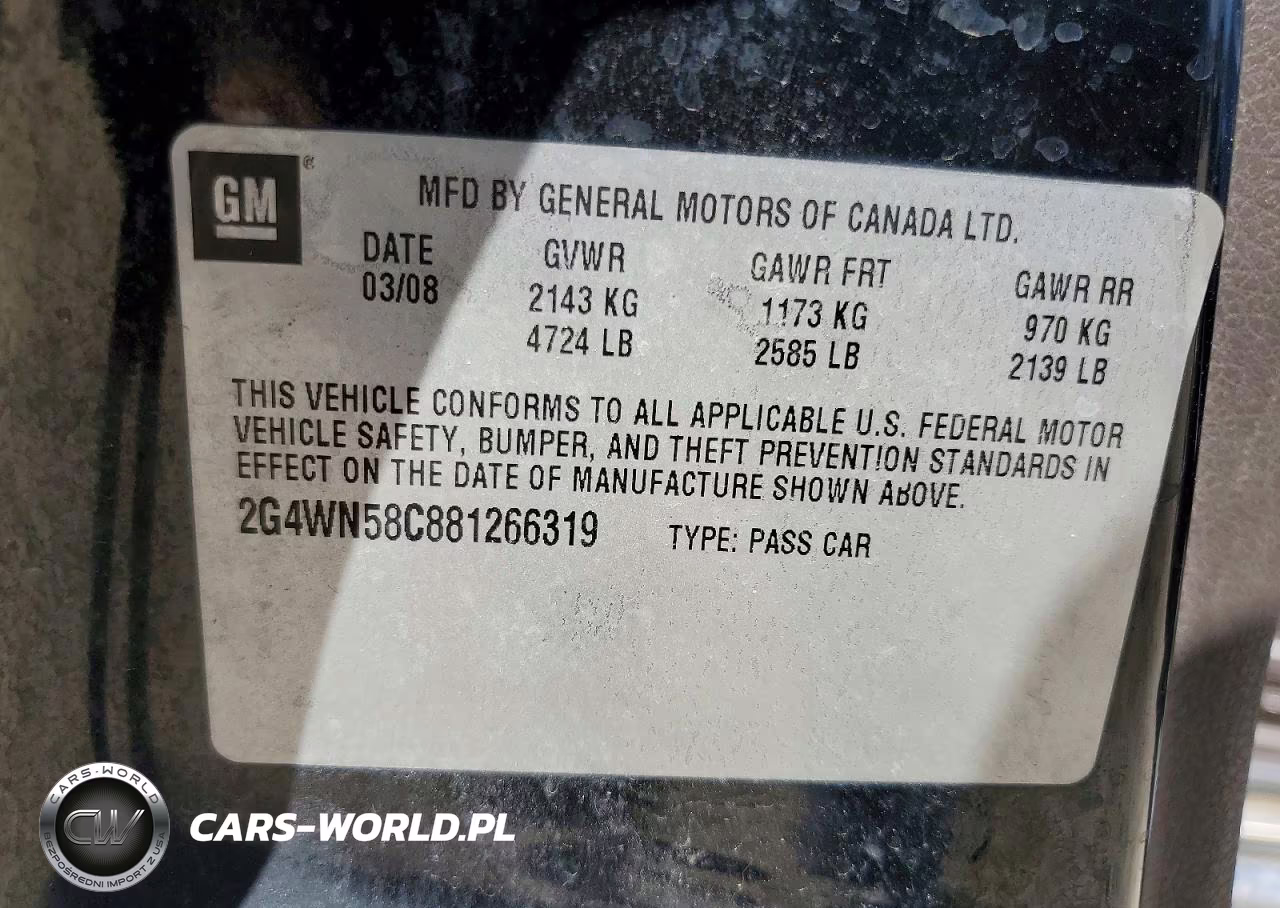 2008 Buick Lacrosse Super Series VIN:2G4WN58C881266319 - 12