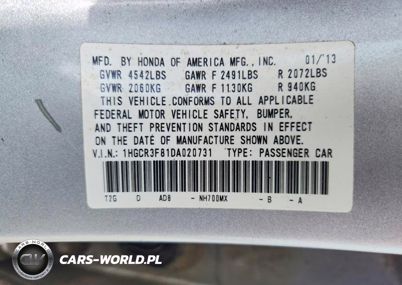 2013 Honda Accord Exl VIN:1HGCR3F81DA020731 - 13