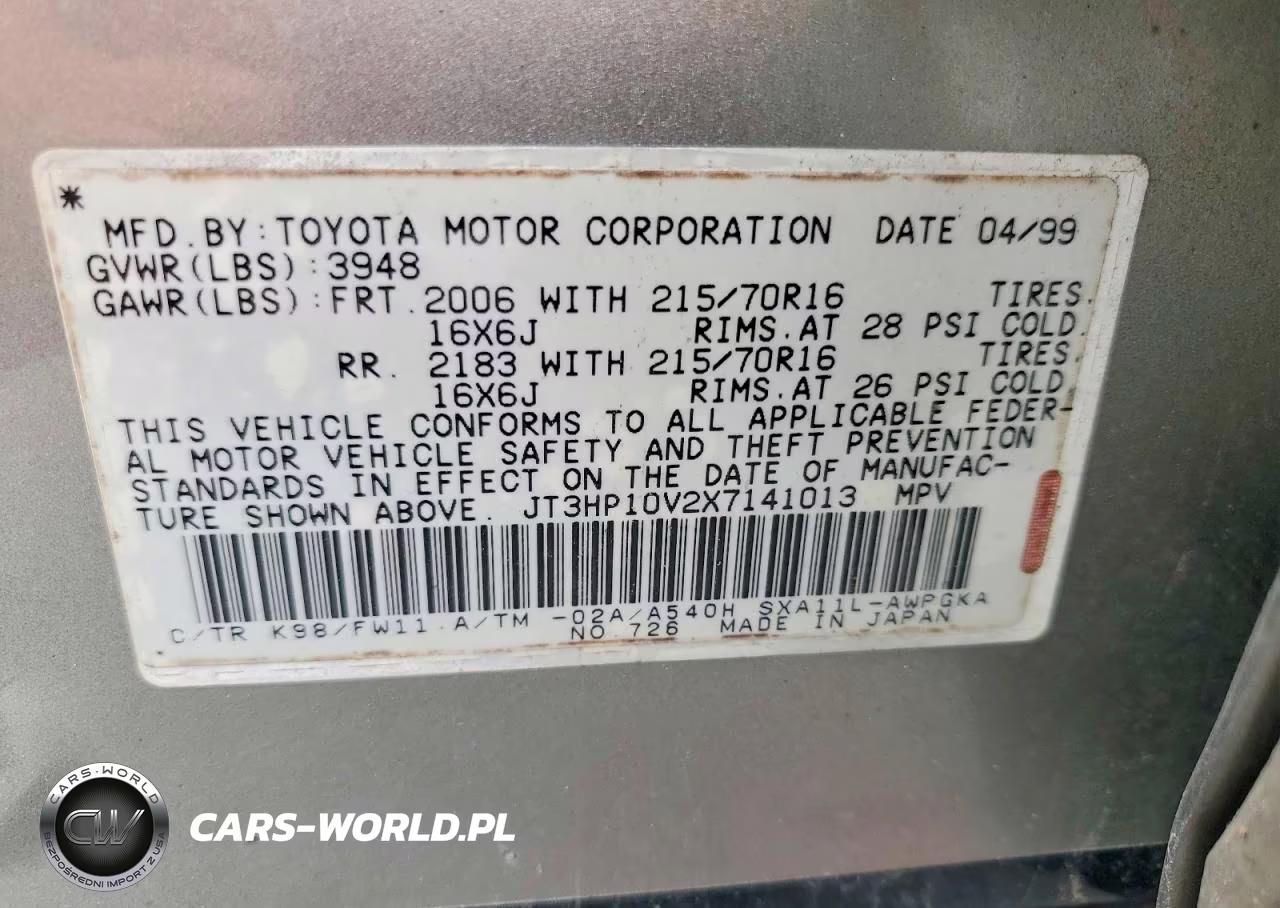 1999 Toyota Rav4 Base VIN:JT3HP10V2X7141013 - 13