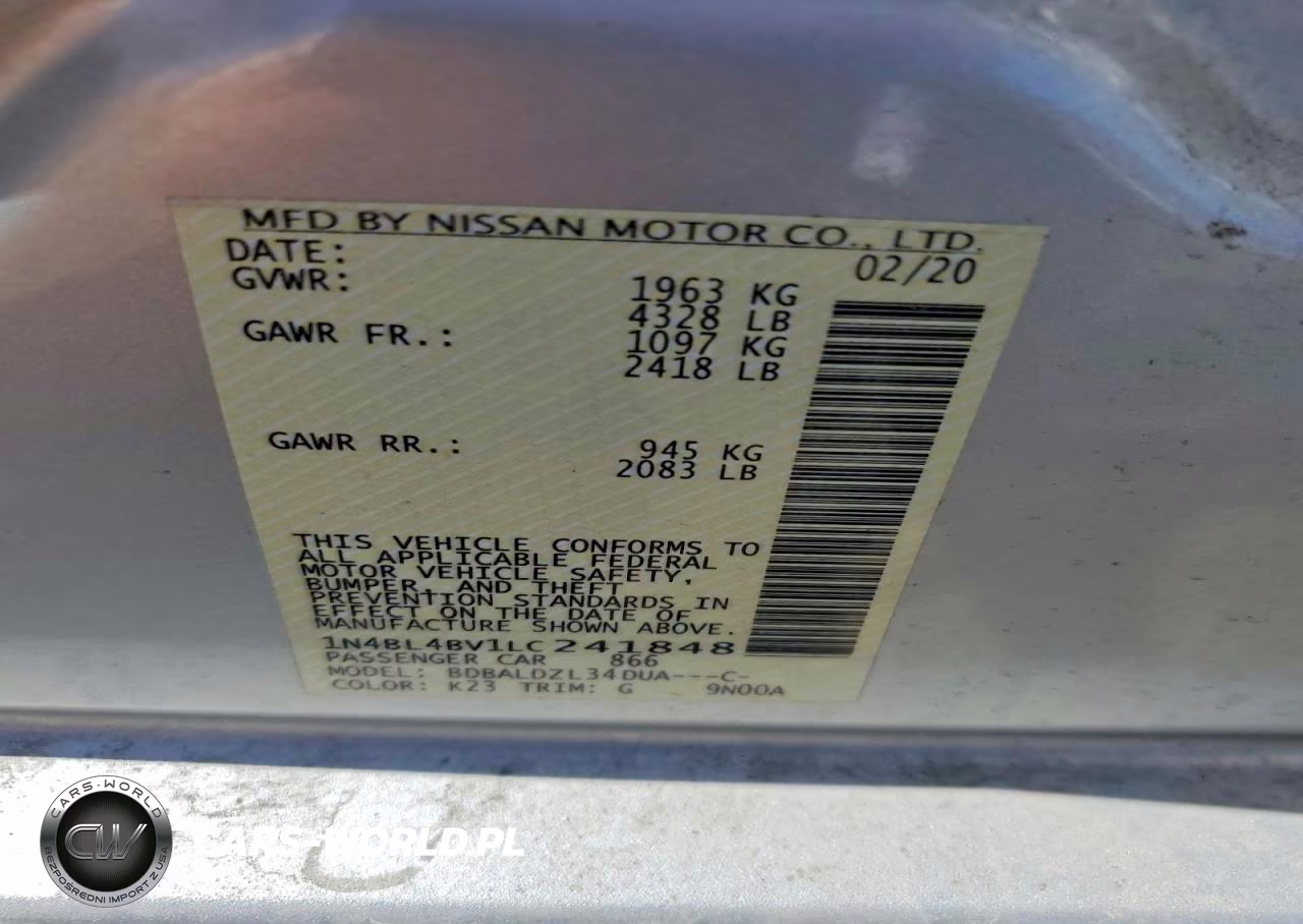 2020 Nissan Altima S VIN:1N4BL4BV1LC241848 - 12