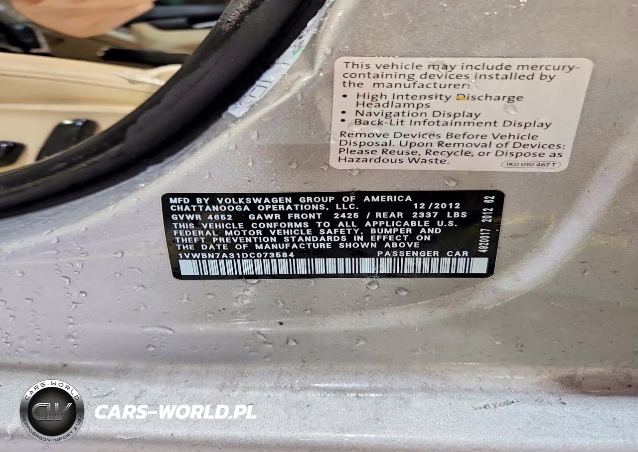 2013 Volkswagen Passat Se VIN:1VWBN7A31DC073584 - 12