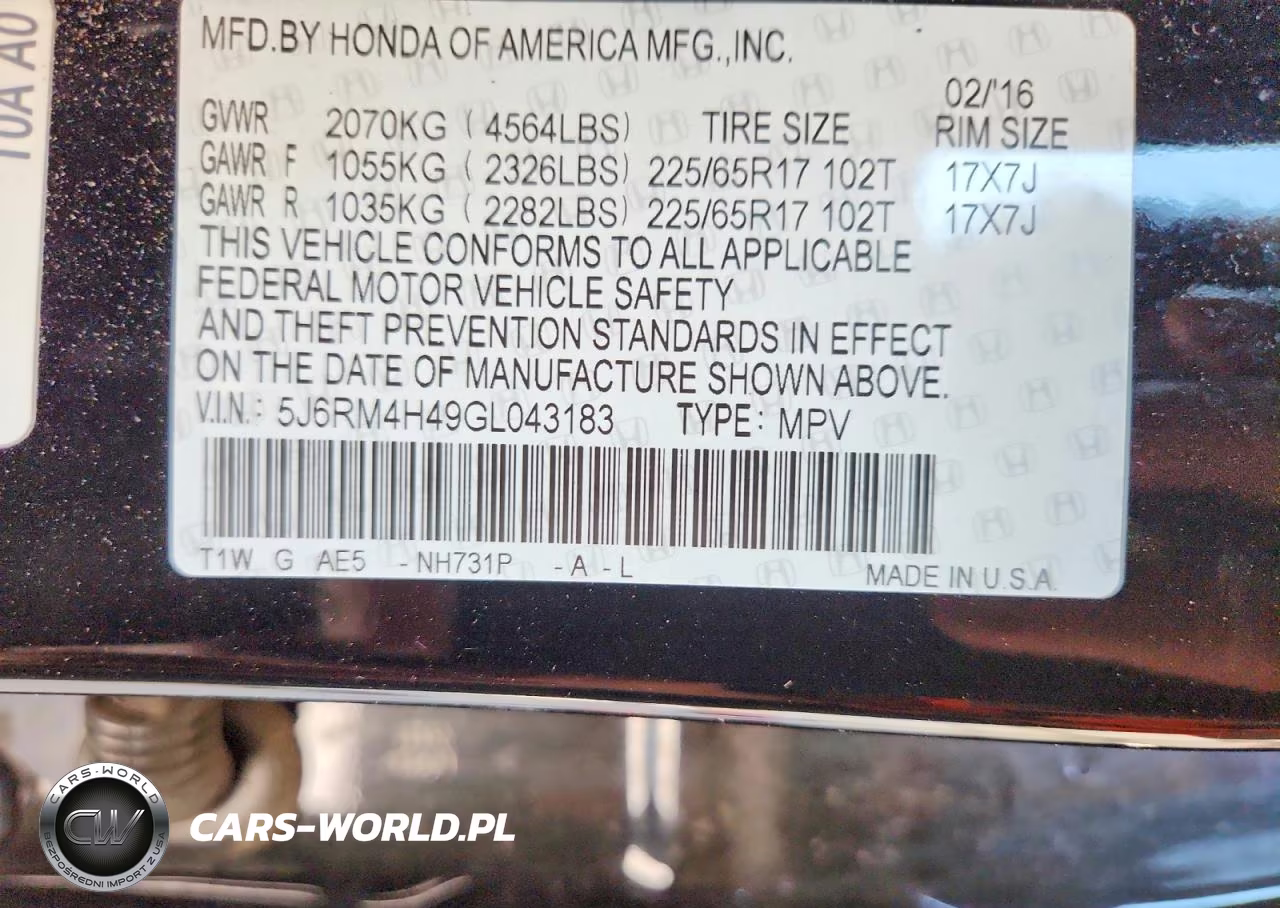 2016 Honda Cr-V Se VIN:5J6RM4H49GL043183 - 13