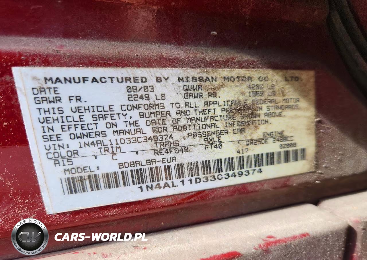 2003 Nissan Altima 2.5 VIN:1N4AL11D33C349374 - 12