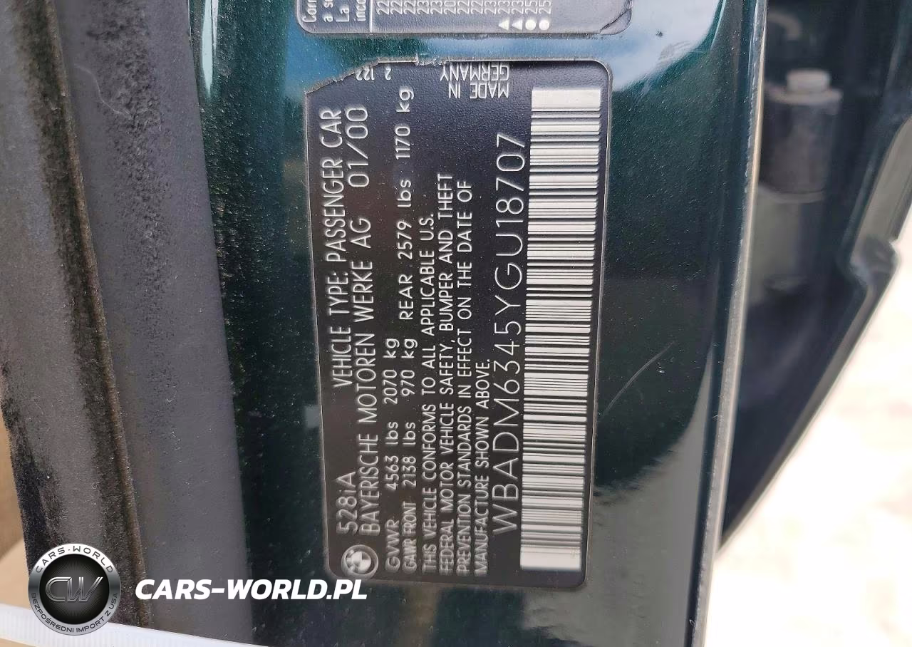 2000 BMW 528 I Automatic VIN:WBADM6345YGU18707 - 12