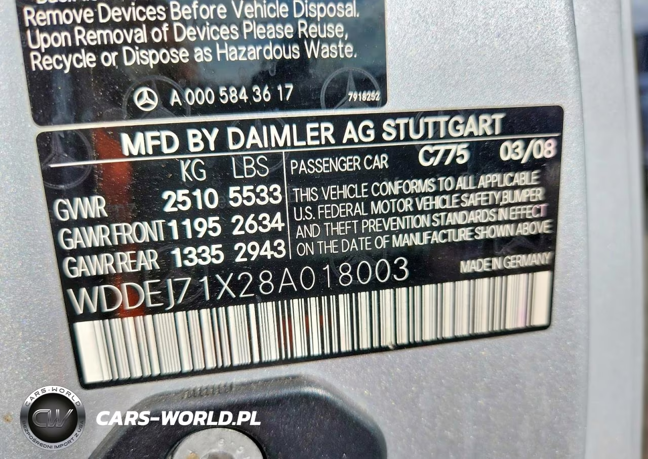 2008 Mercedes-Benz Cl 550 VIN:WDDEJ71X28A018003 - 12