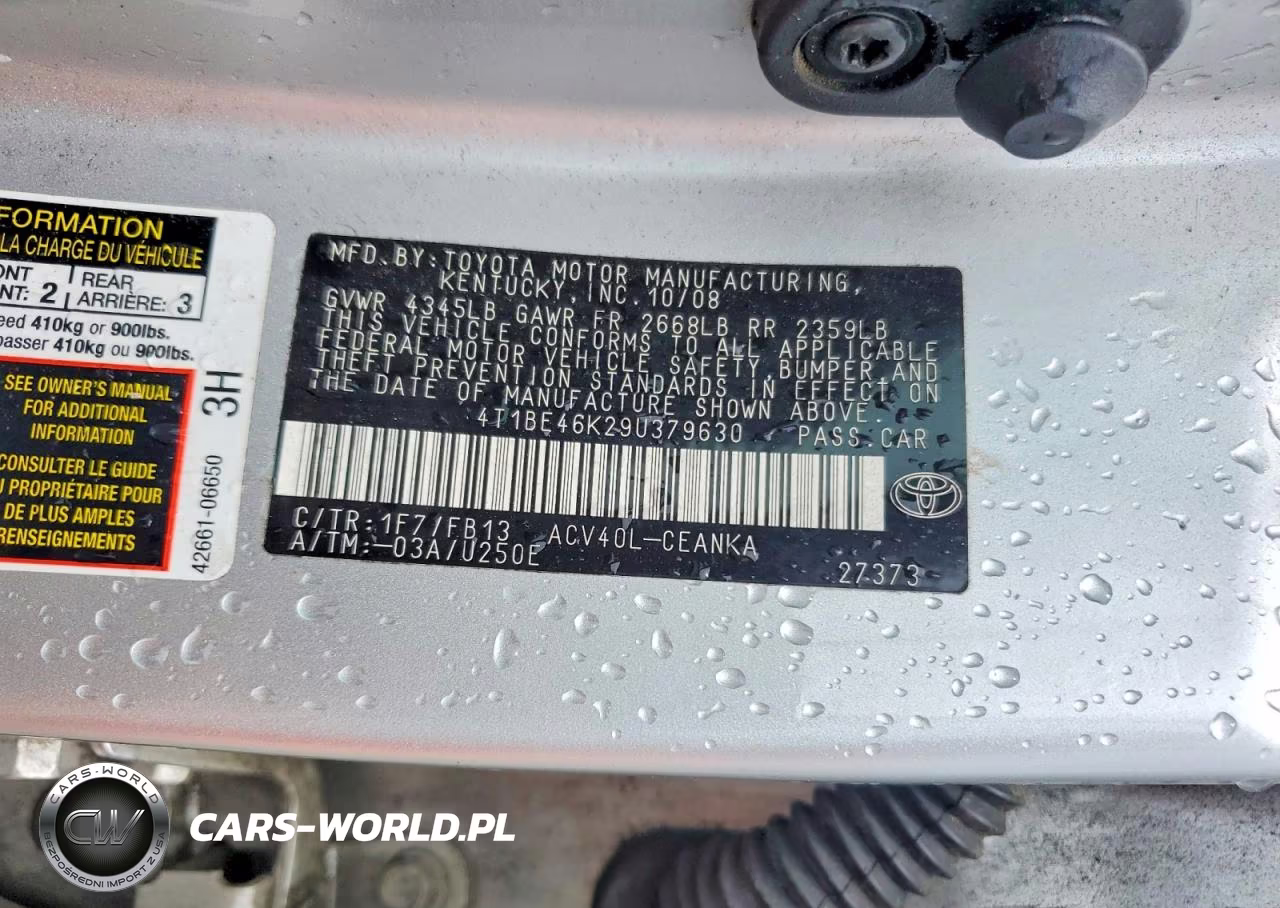 2009 Toyota Camry Base VIN:4T1BE46K29U379630 - 12