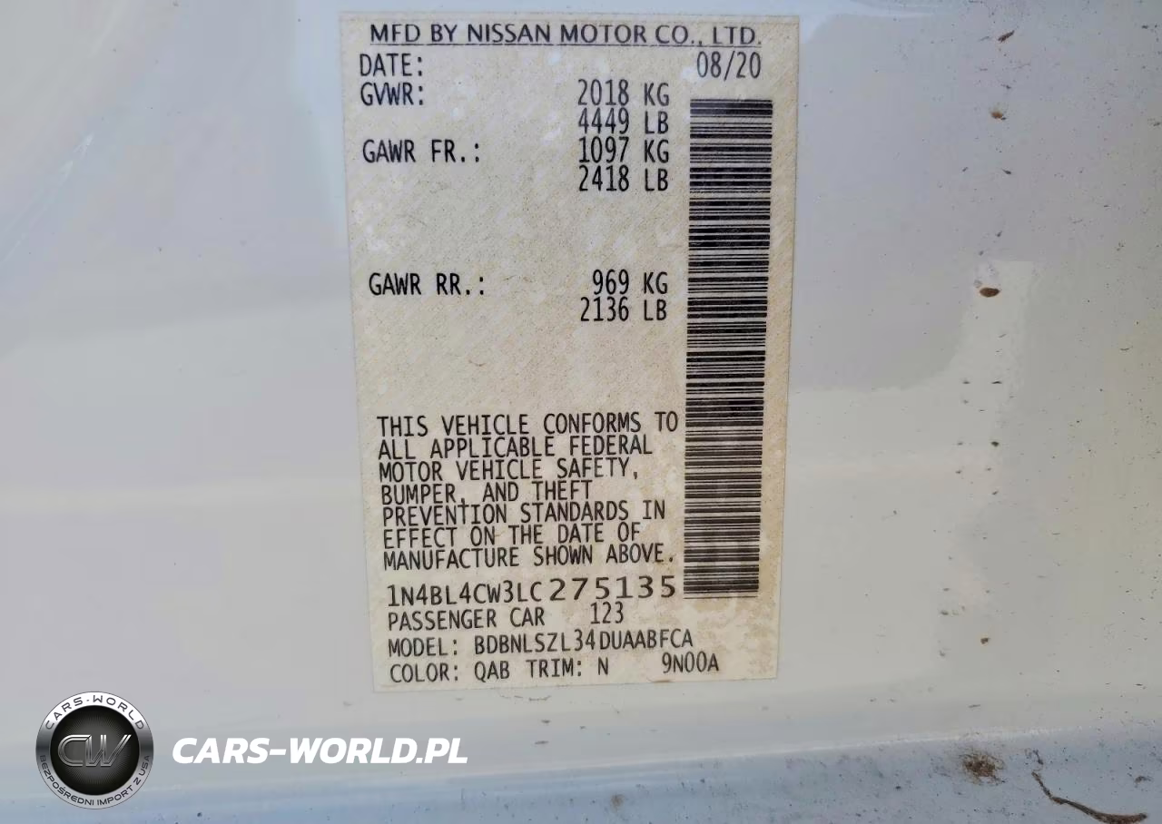 2020 Nissan Altima Sr VIN:1N4BL4CW3LC275135 - 12