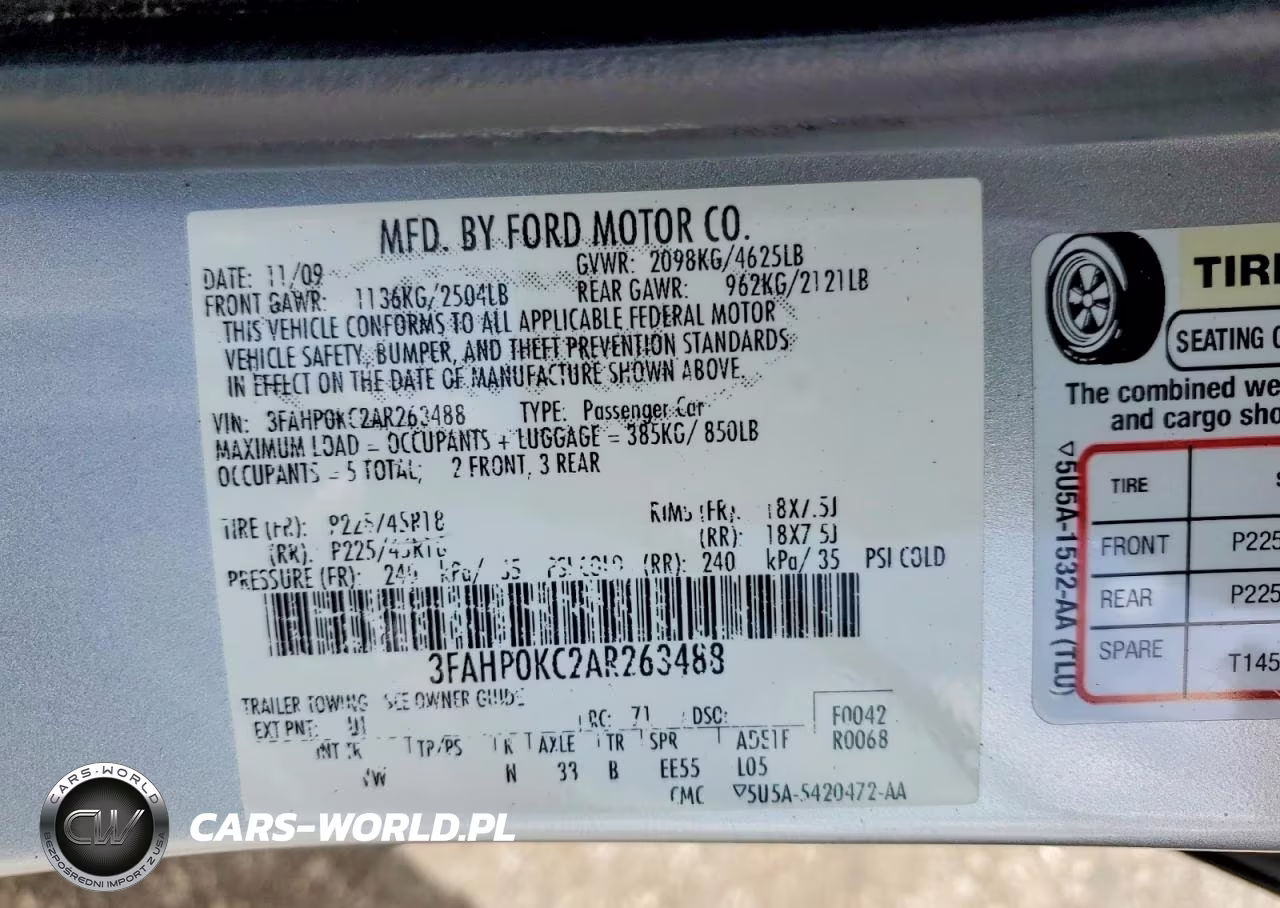 2010 Ford Fusion Sport VIN:3FAHP0KC2AR263488 - 12