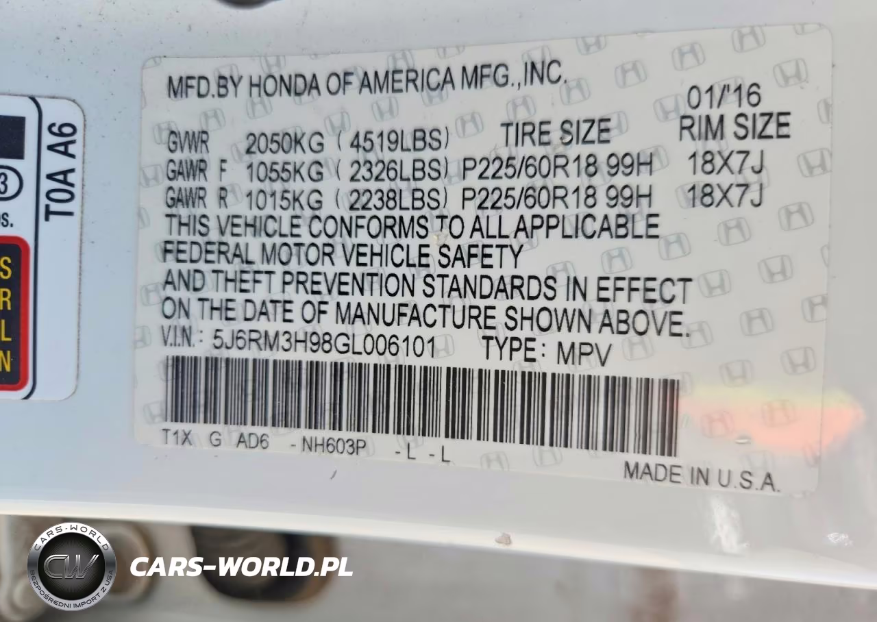 2016 Honda Cr-V Touring VIN:5J6RM3H98GL006101 - 13