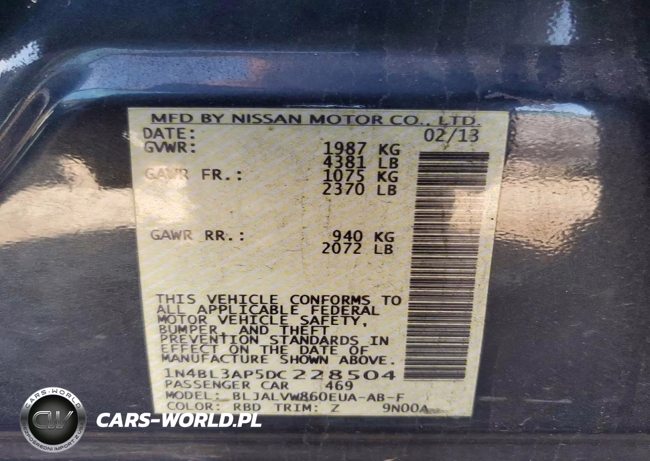 2013 Nissan Altima 3.5 S VIN:1N4BL3AP5DC228504 - 12