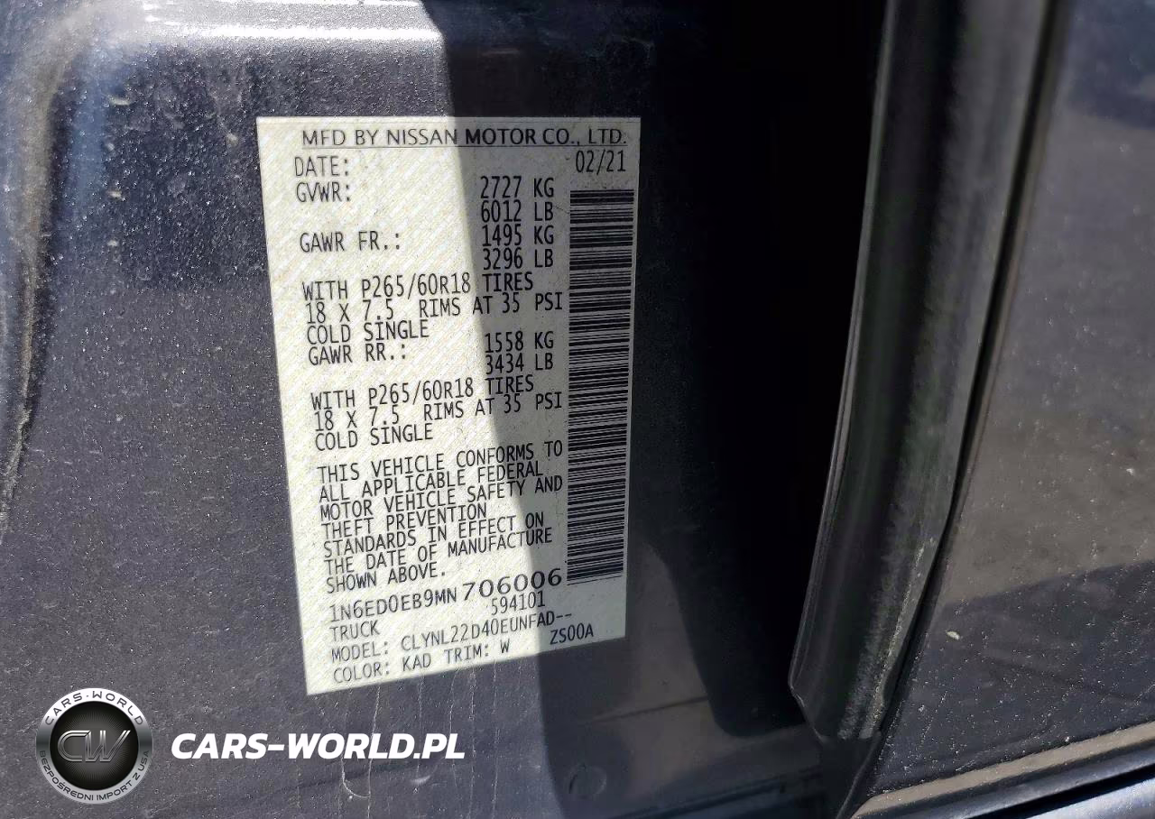 2021 Nissan Frontier Sv VIN:1N6ED0EB9MN706006 - 12
