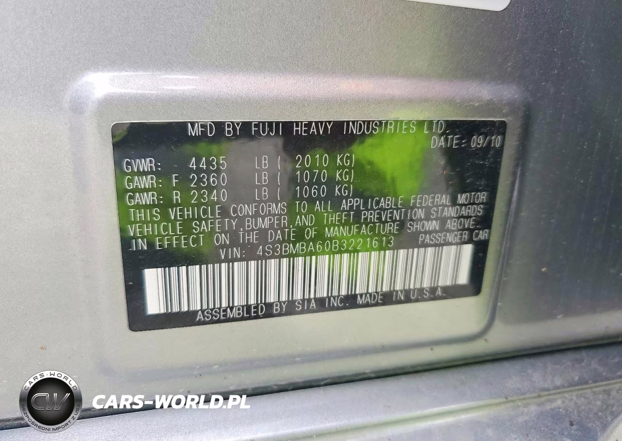 2011 Subaru Legacy 2.5I VIN:4S3BMBA60B3221613 - 12