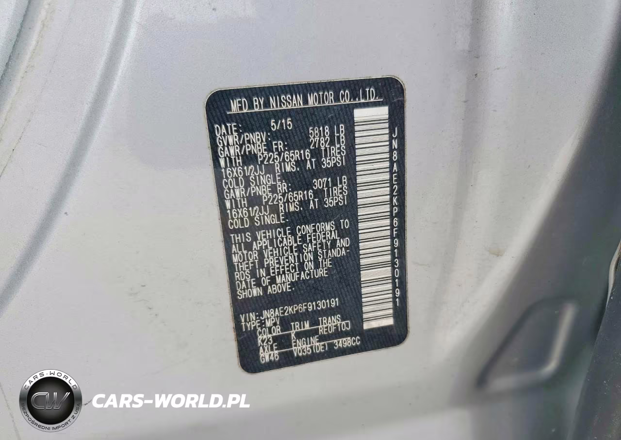 2015 Nissan Quest 3.5 S VIN:JN8AE2KP6F9130191 - 13