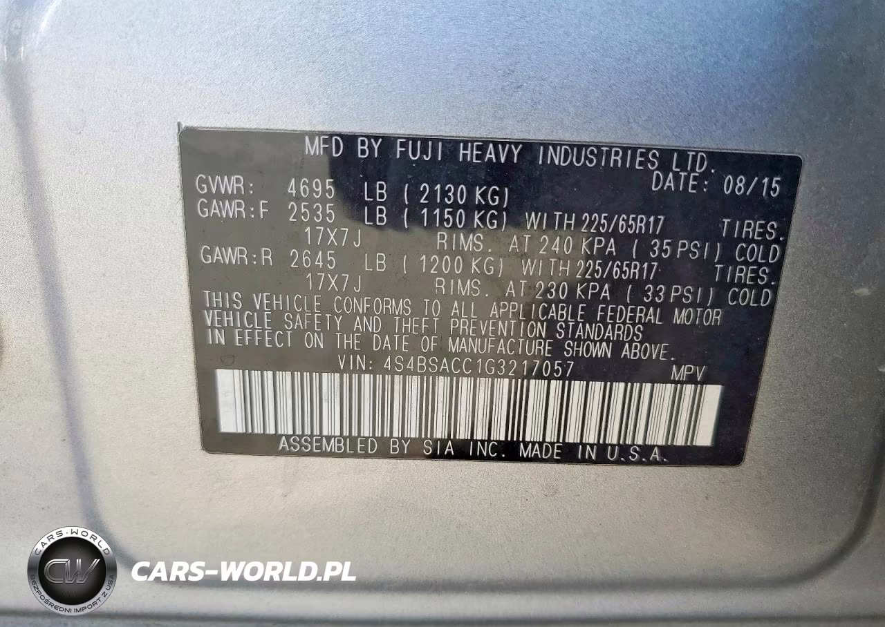 2016 Subaru Outback 2.5I Premium VIN:4S4BSACC1G3217057 - 14