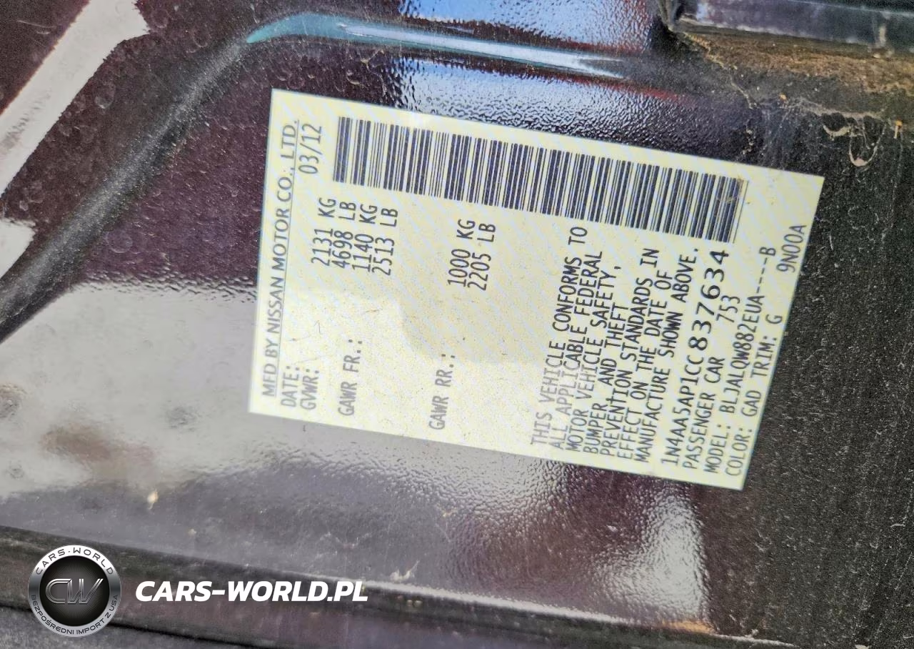2012 Nissan Maxima 3.5 S VIN:1N4AA5AP1CC837634 - 12