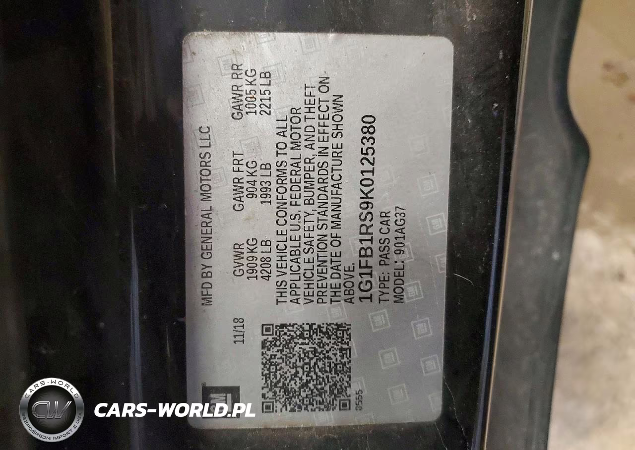 2019 Chevrolet Camaro Ls VIN:1G1FB1RS9K0125380 - 12