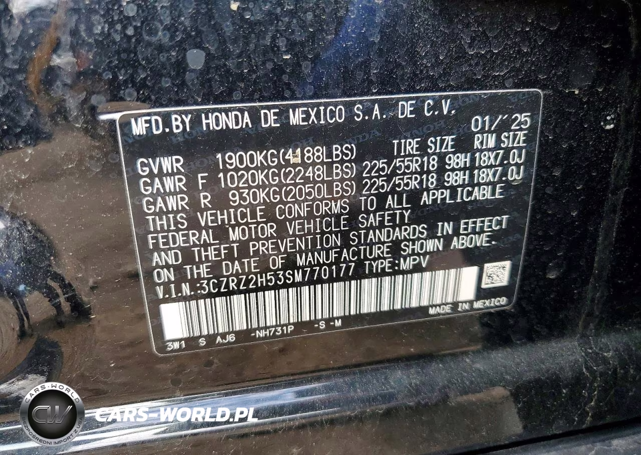 2025 Honda Hr-V Sport VIN:3CZRZ2H53SM770177 - 13