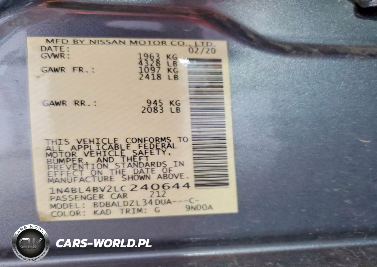 2020 Nissan Altima VIN:1N4BL4BV2LC240644 - 12