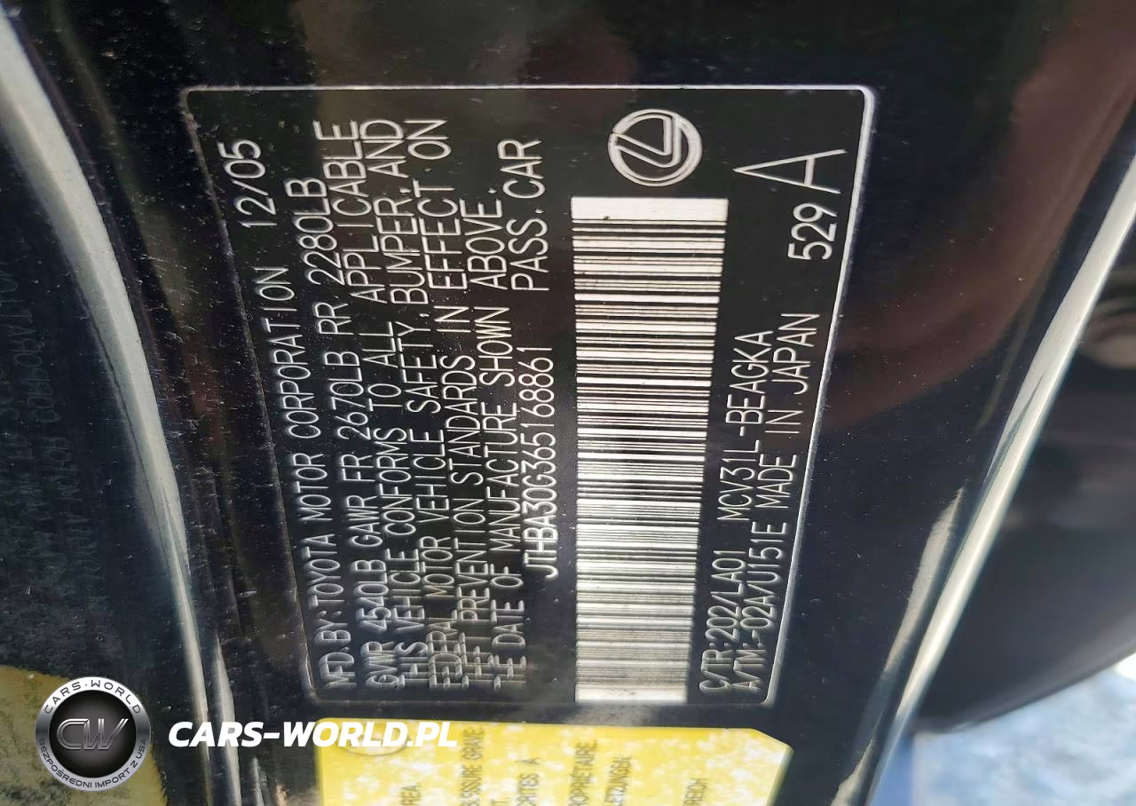 2006 Lexus Es 330 VIN:JTHBA30G365168861 - 12