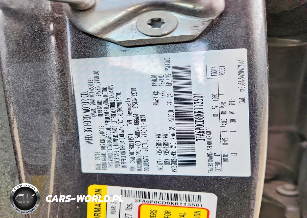 2019 Ford Fusion Sel VIN:3FA6P0CD8KR113501 - 12