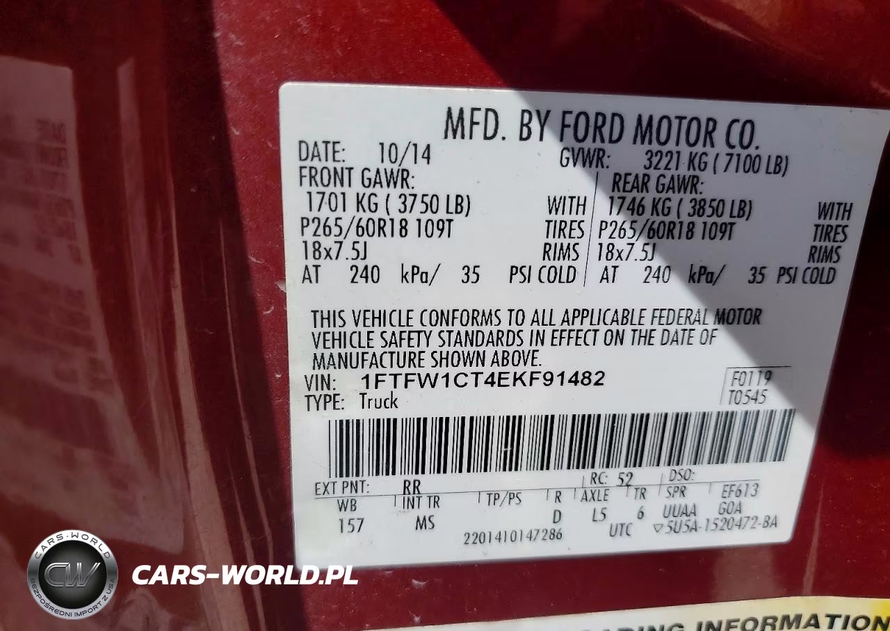 2014 Ford F150 Supercrew VIN:1FTFW1CT4EKF91482 - 12