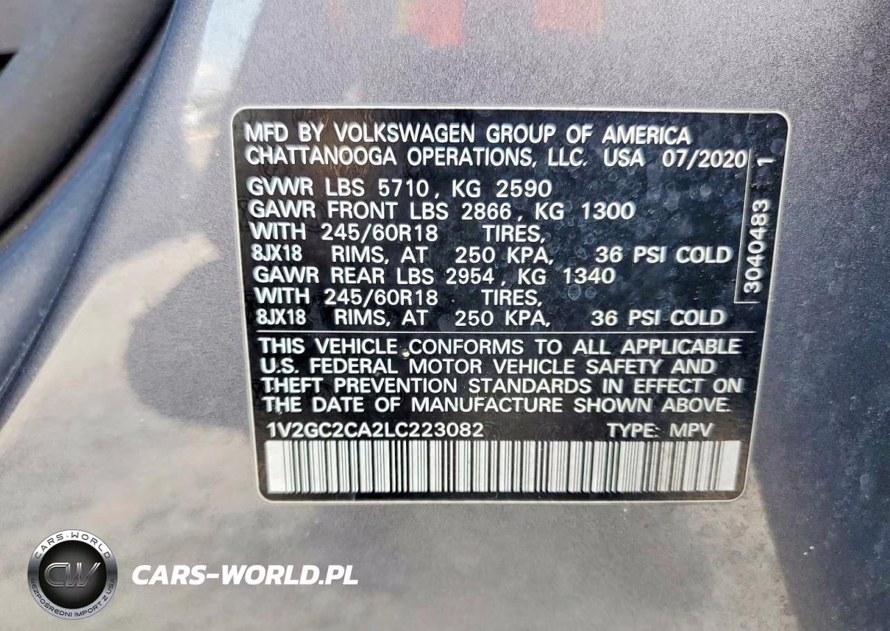 2020 Volkswagen Atlas Cross Sport S VIN:1V2GC2CA2LC223082 - 14