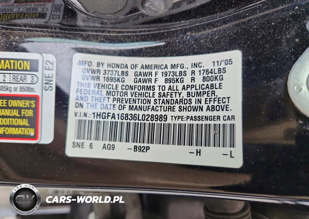 2006 Honda Civic Ex VIN:1HGFA16836L028989 - 12