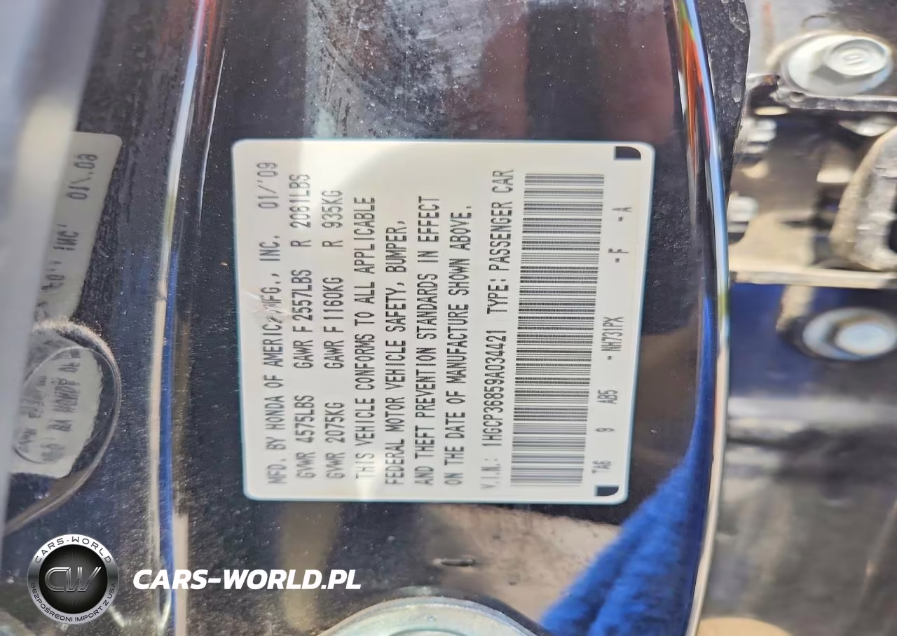 2009 Honda Accord Exl VIN:1HGCP36859A034421 - 12