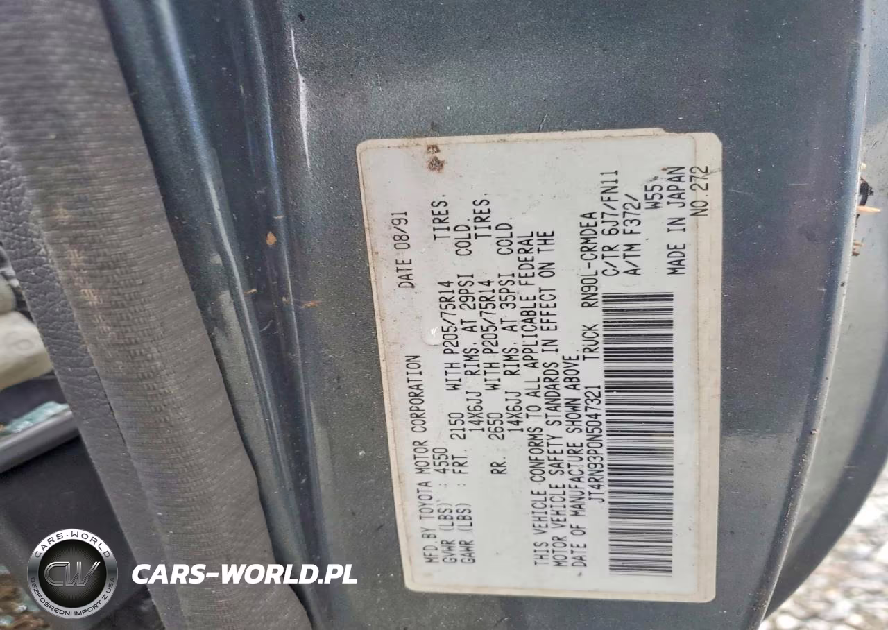 1992 Toyota Pickup Deluxe VIN:JT4RN93P0N5047321 - 12