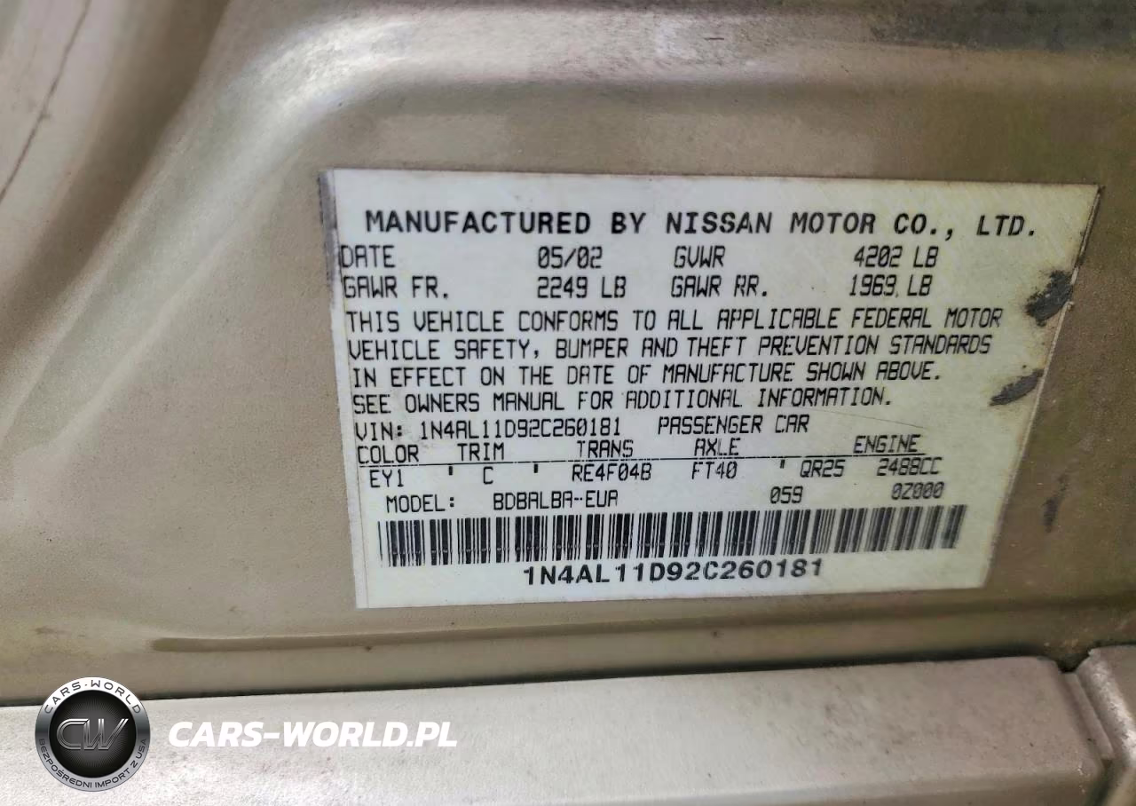 2002 Nissan Altima VIN:1N4AL11D92C260181 - 12