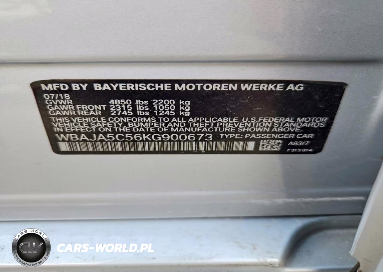 2019 BMW 530 I VIN:WBAJA5C56KG900673 - 12