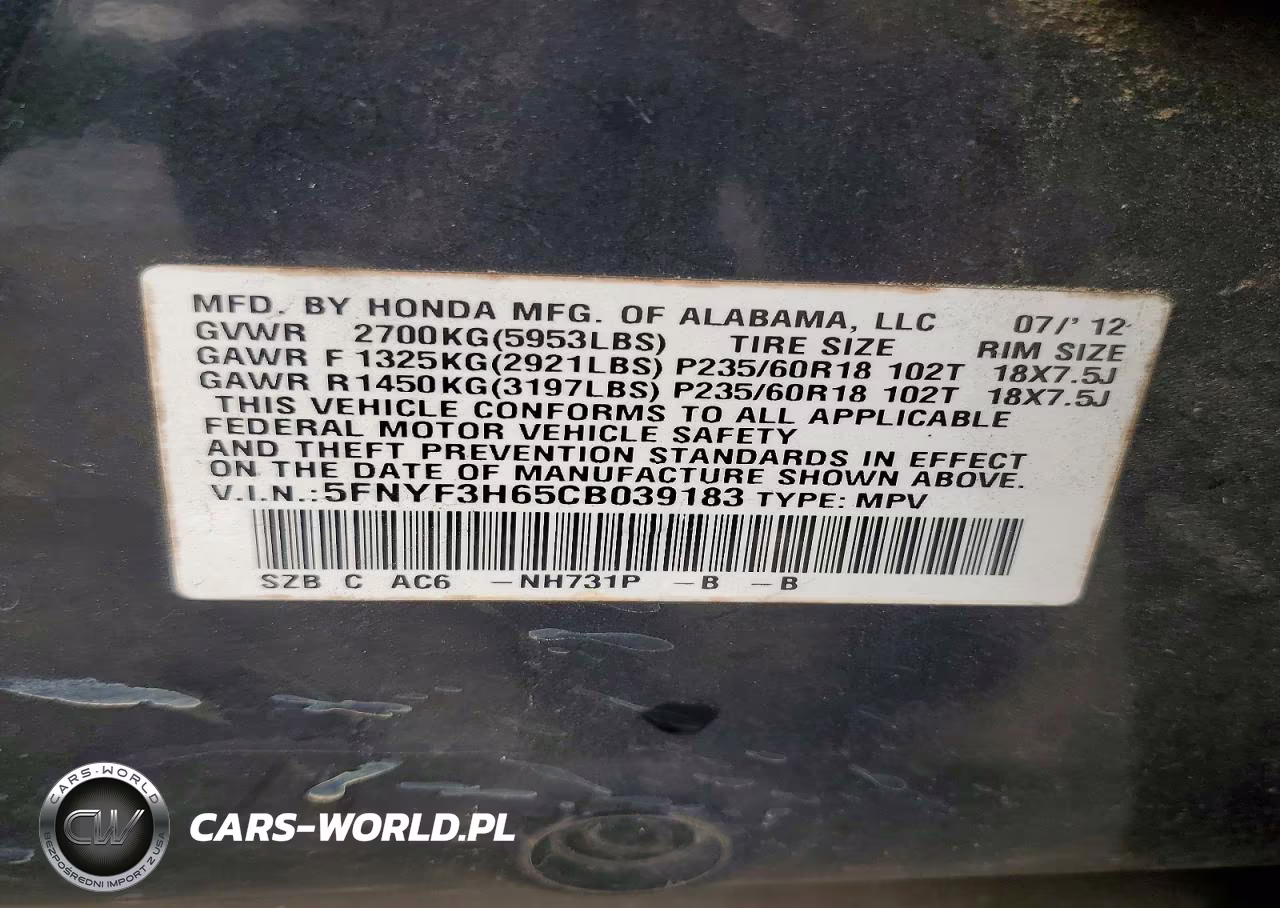 2012 Honda Pilot Exl VIN:5FNYF3H65CB039183 - 13