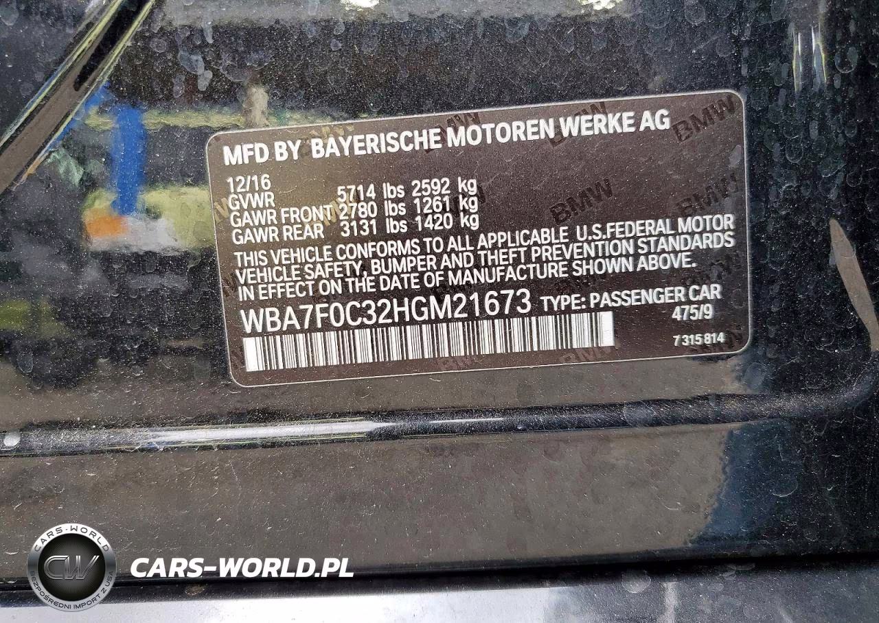 2017 BMW 750 I VIN:WBA7F0C32HGM21673 - 12
