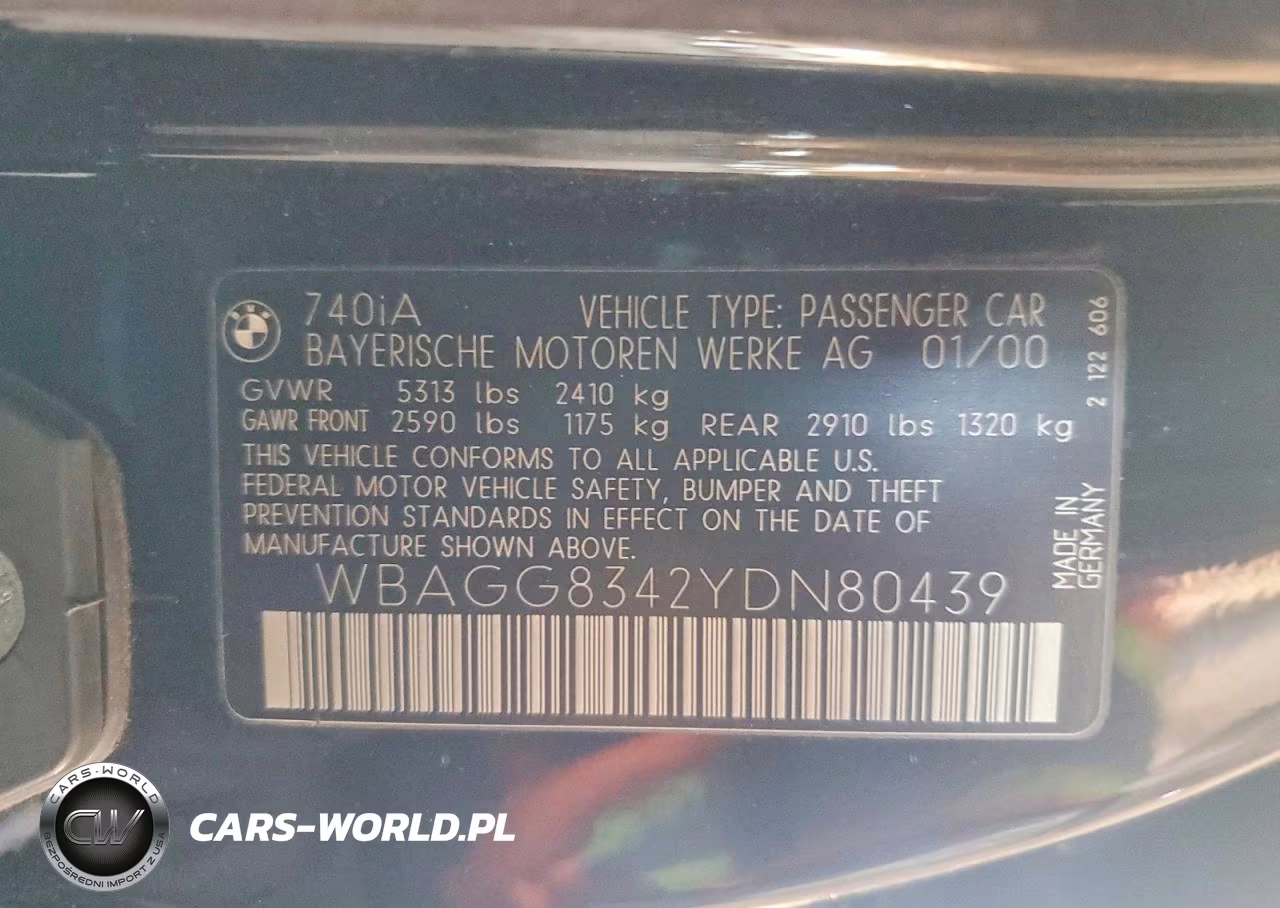 2000 BMW 740 I Automatic VIN:WBAGG8342YDN80439 - 12