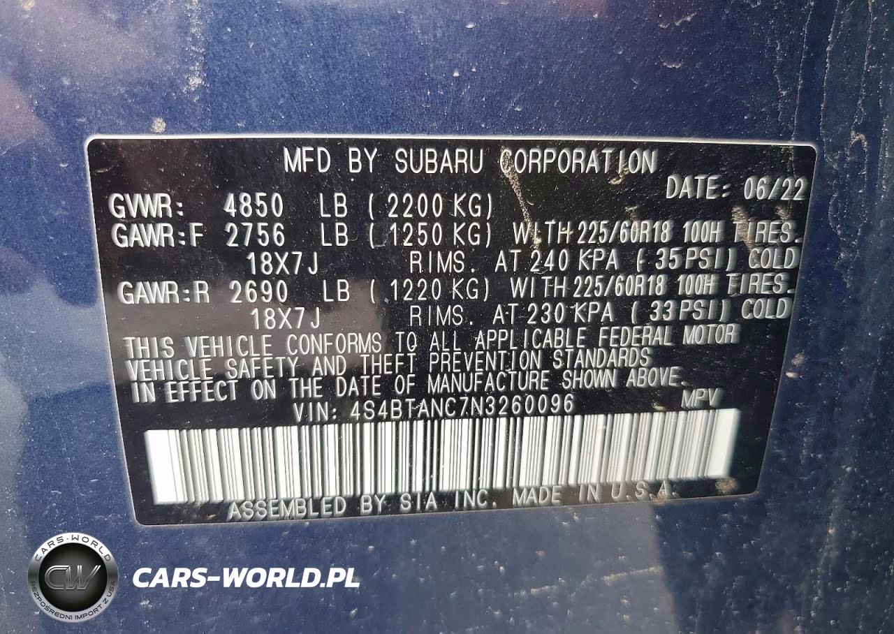 2022 Subaru Outback Limited VIN:4S4BTANC7N3260096 - 12