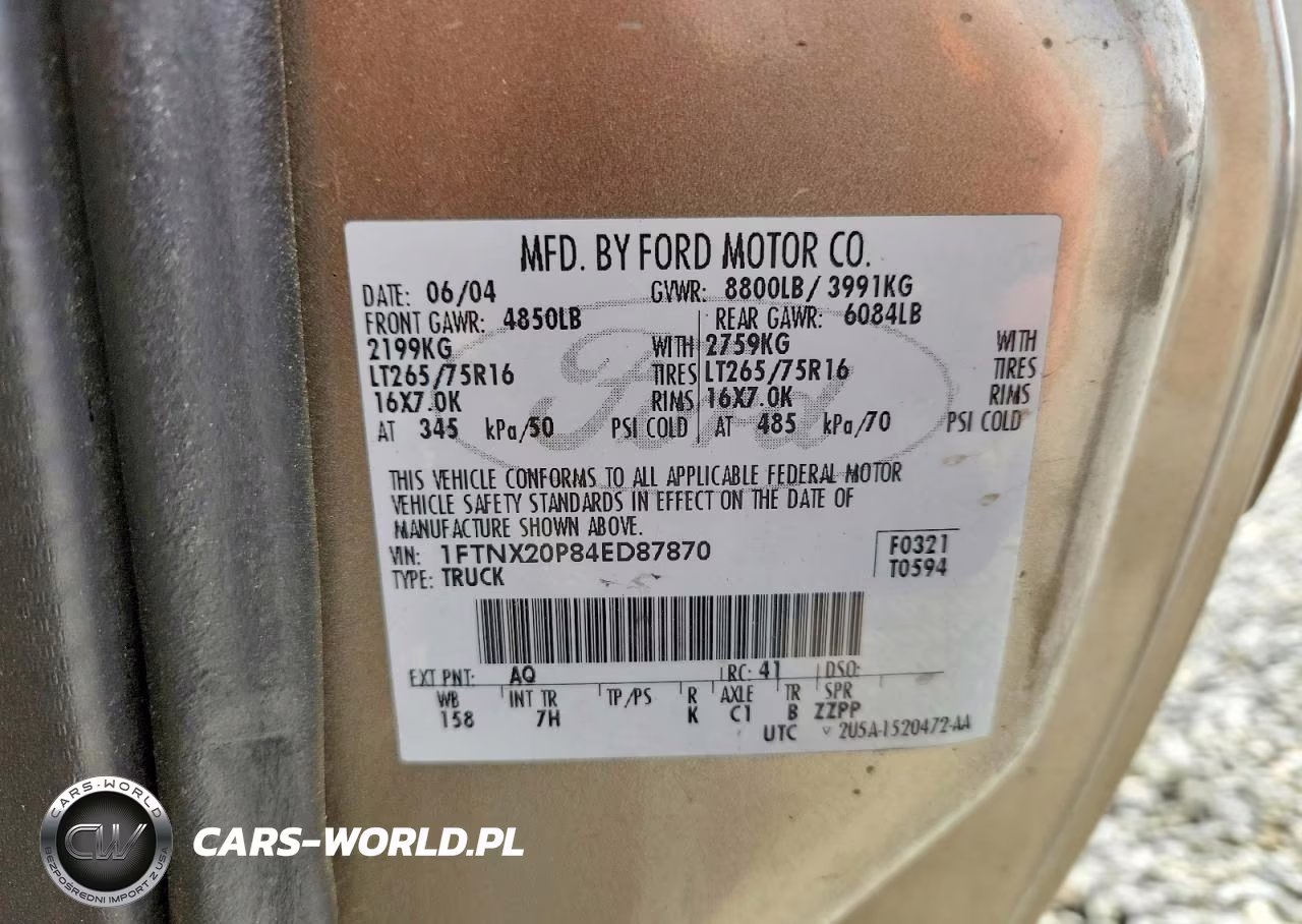 2004 Ford F250 Super Duty VIN:1FTNX20P84ED87870 - 12