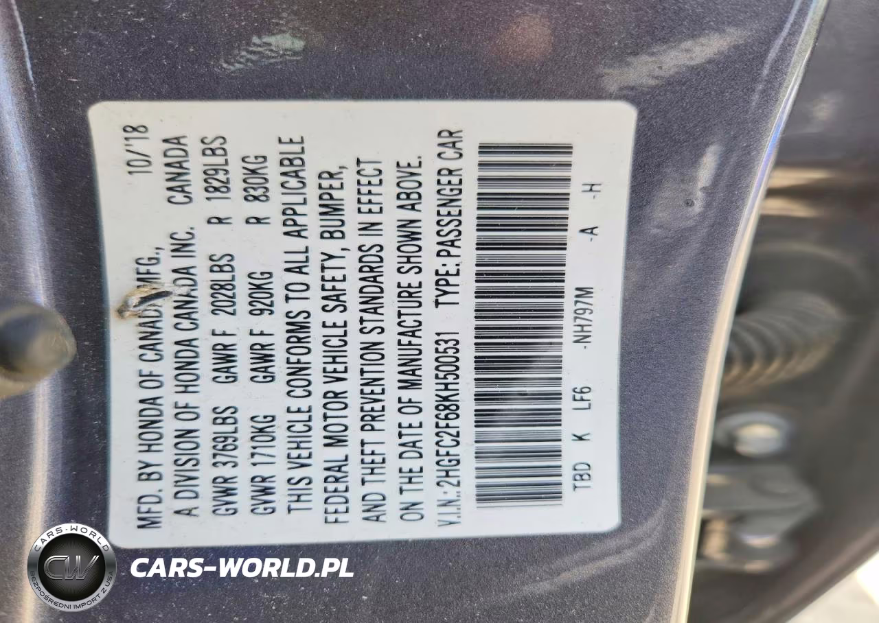 2019 Honda Civic Lx VIN:2HGFC2F68KH500531 - 12