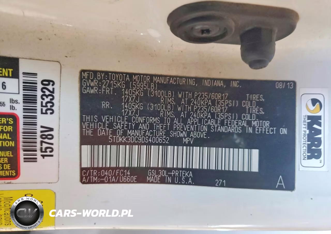 2013 Toyota Sienna Le VIN:5TDKK3DC9DS400652 - 13