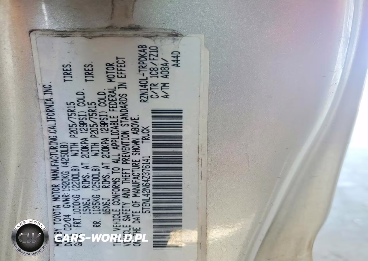 2004 Toyota Tacoma Base VIN:5TENL42N64Z376141 - 13