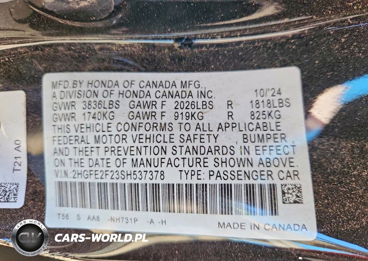 2025 Honda Civic Lx VIN:2HGFE2F23SH537378 - 12