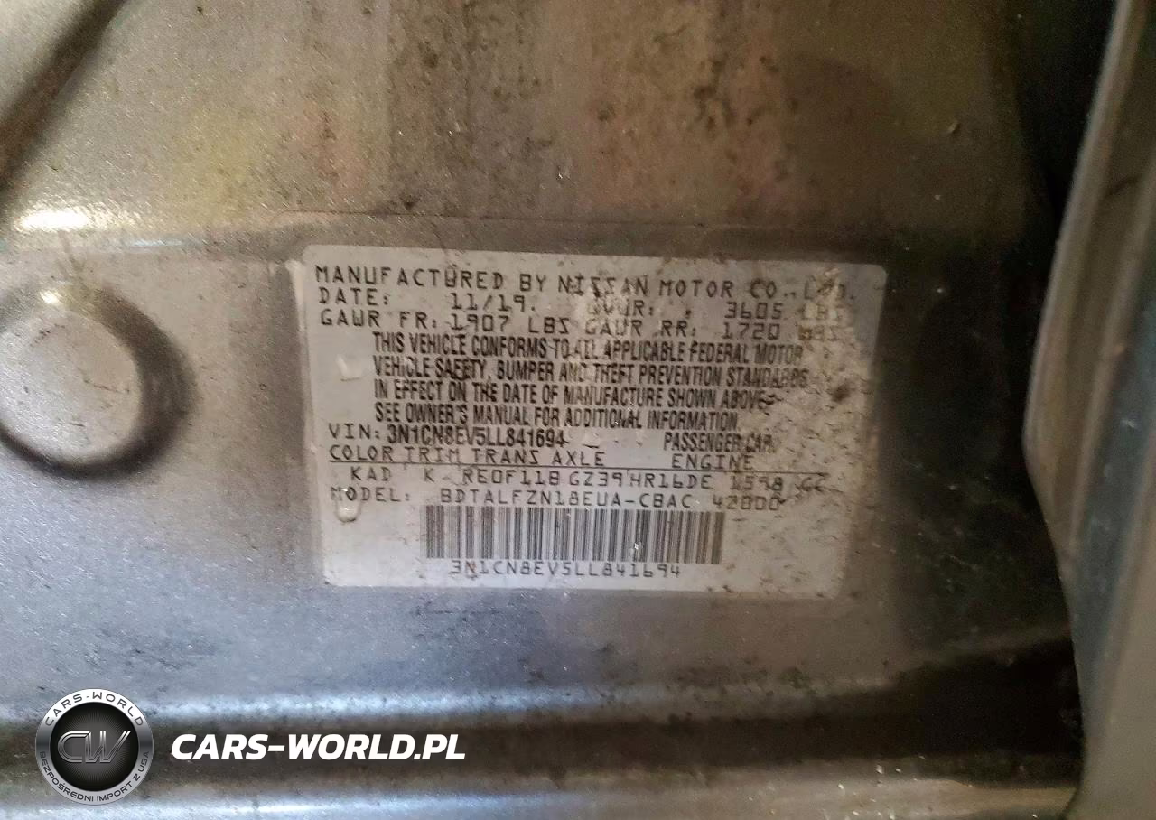 2020 Nissan Versa Sv VIN:3N1CN8EV5LL841694 - 12