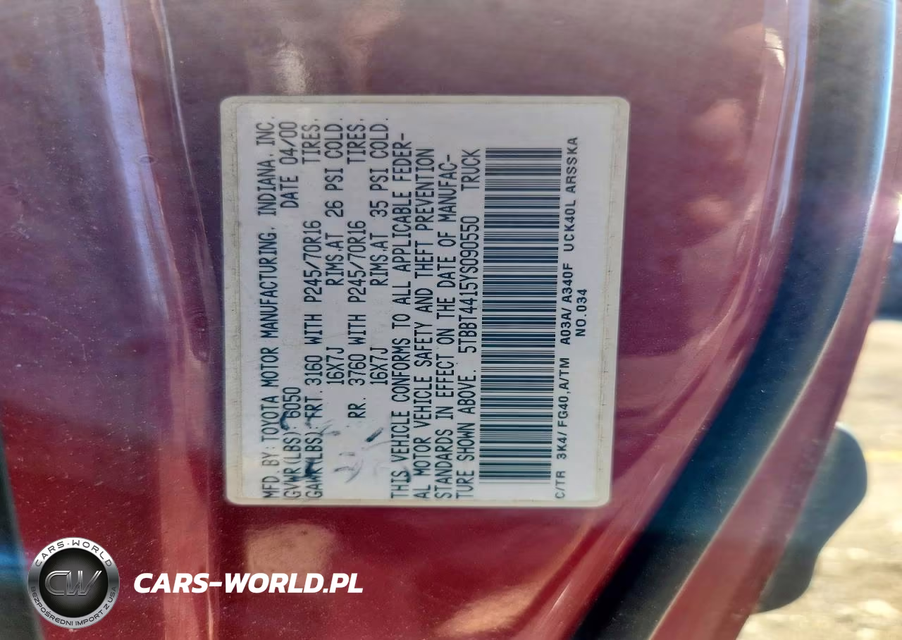 2000 Toyota Tundra Sr5 VIN:5TBBT4415YS090550 - 12