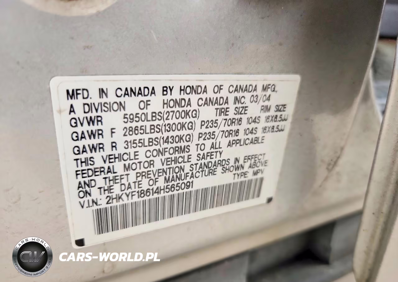 2004 Honda Pilot Exl VIN:2HKYF18614H565091 - 14
