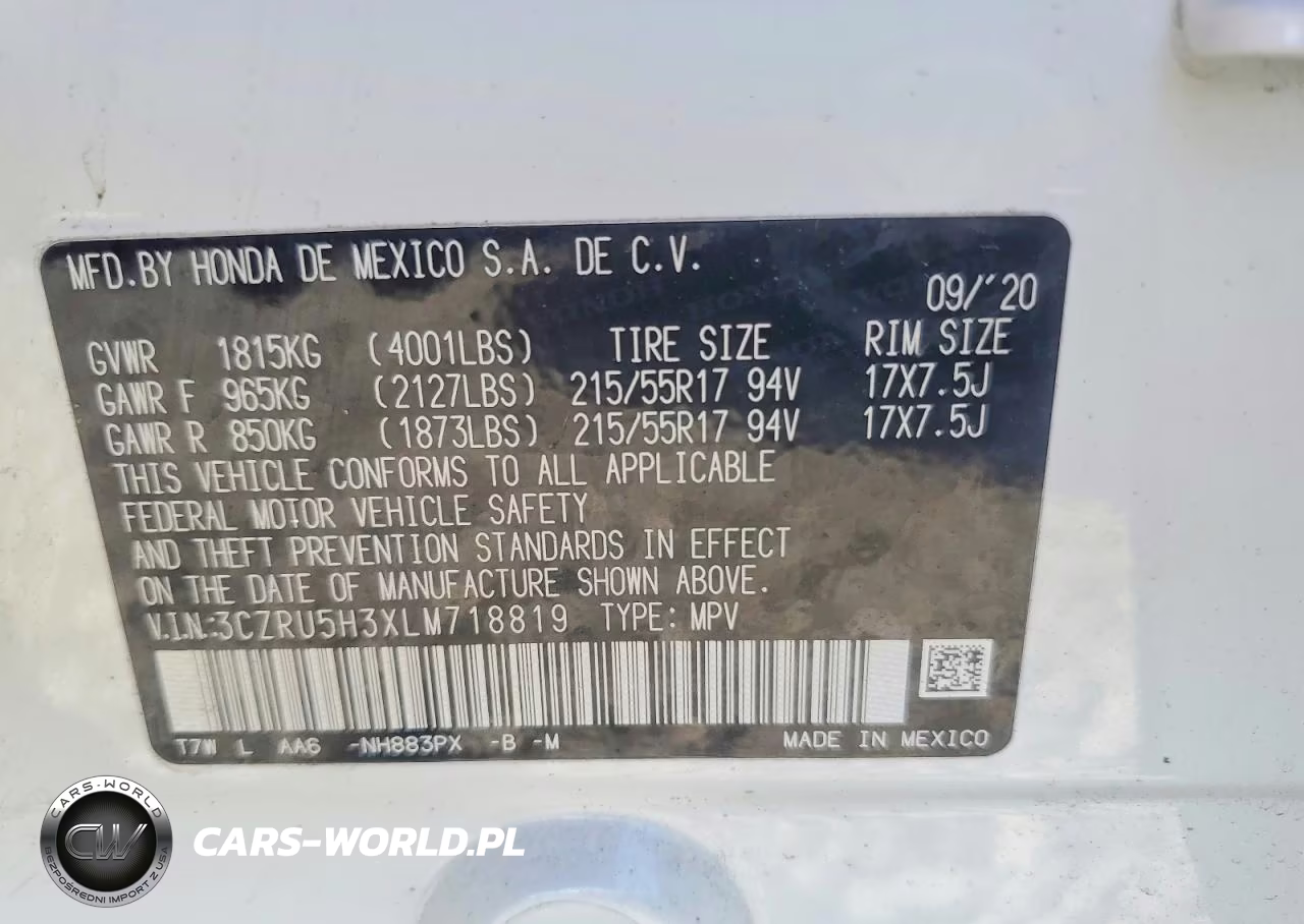 2020 Honda Hr-V Lx VIN:3CZRU5H3XLM718819 - 14