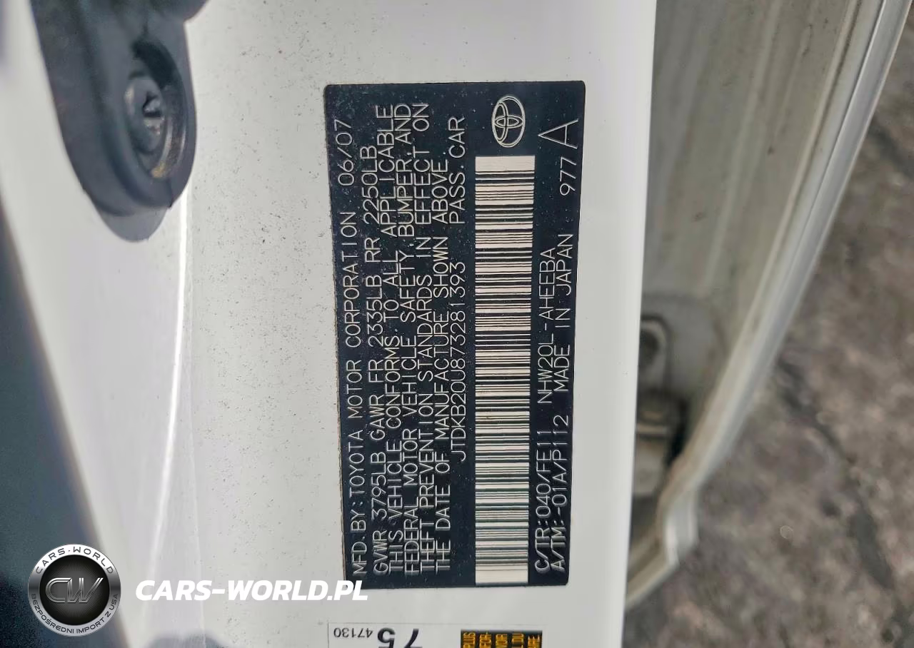2007 Toyota Prius Base VIN:JTDKB20U873281393 - 12