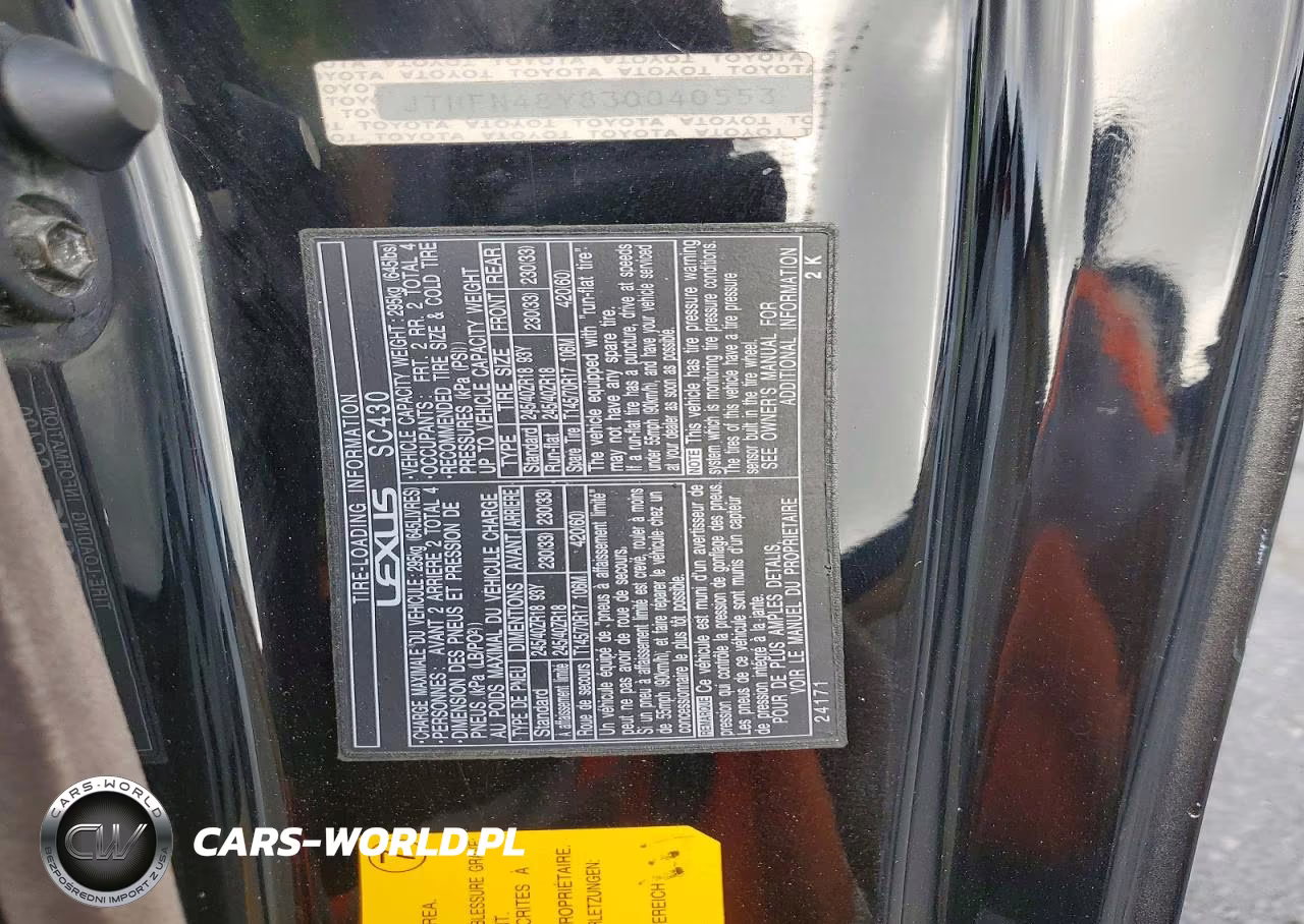 2003 Lexus Sc 430 VIN:JTHFN48Y830040553 - 12