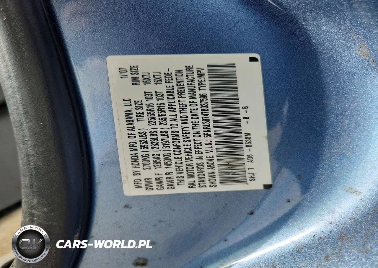 2007 Honda Odyssey Exl VIN:5FNRL38747B037596 - 13
