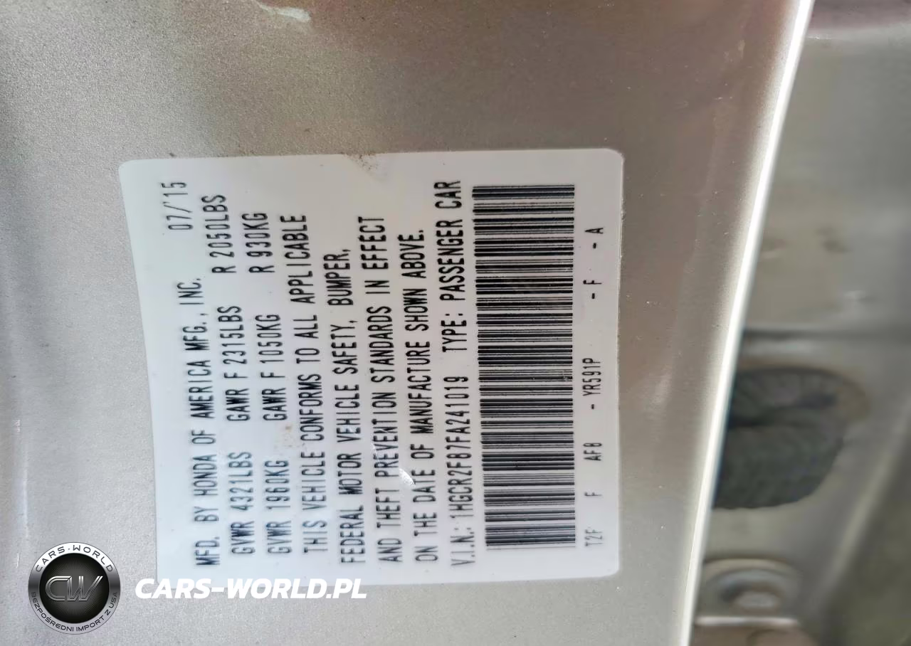 HONDA ACCORD EXL VIN:1HGCR2F87FA241019 - 12